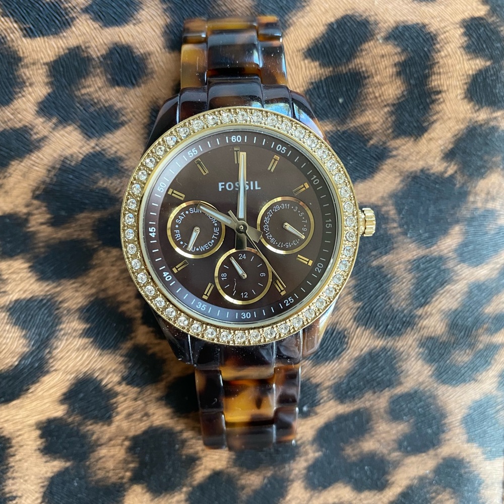 Tortoise and Gold Fossil Watch